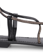 CINDY - sandali con lacci in diamantini nero