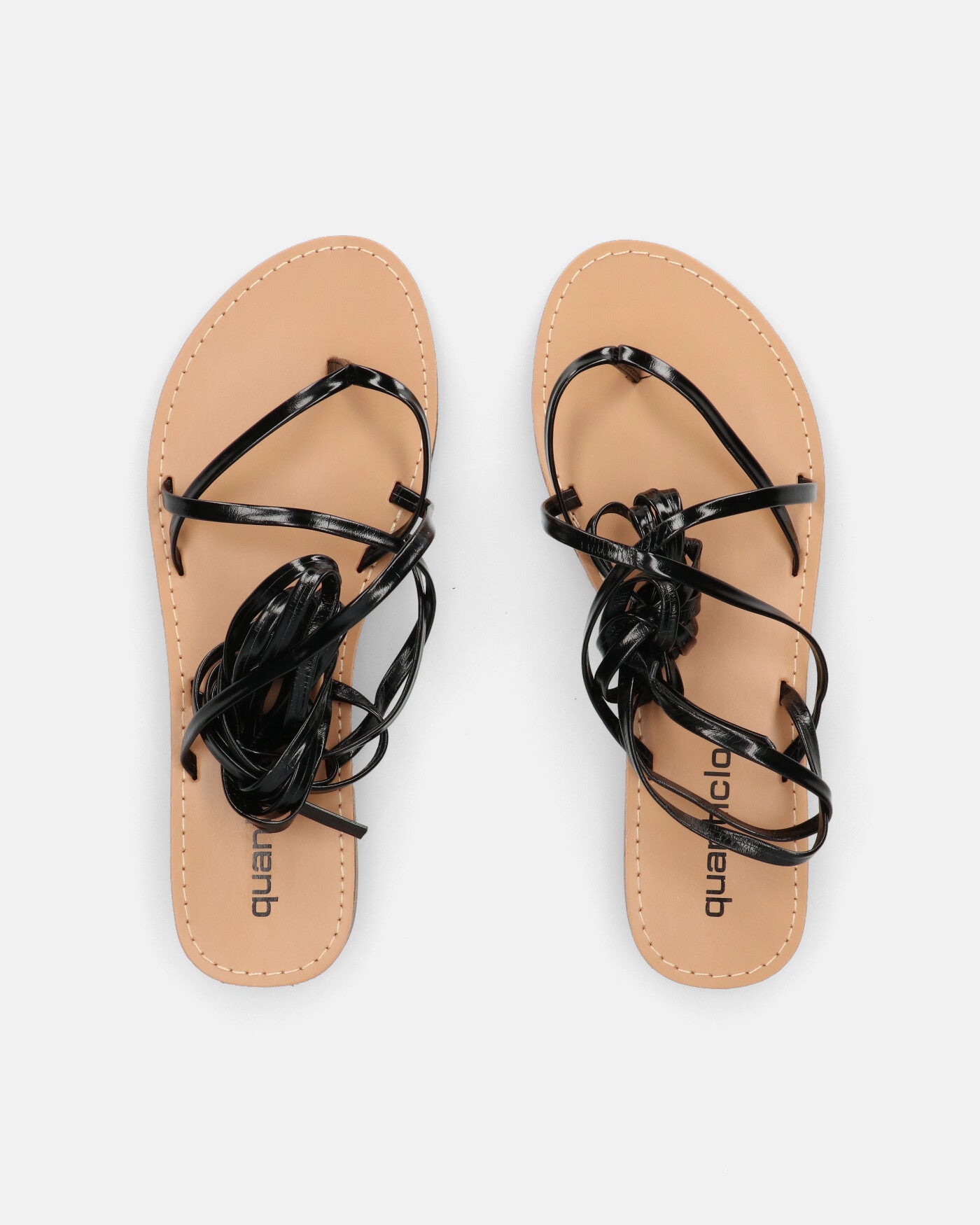 CRESSIDA - sandali bassi beige con cordini nero