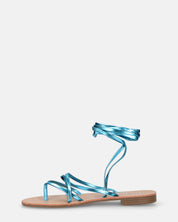CRESSIDA - sandali bassi beige con cordini blu metalizzato