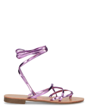 CRESSIDA - sandales plates beiges à cordons violets métallisé