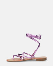 CRESSIDA - sandales plates beiges à cordons violets métallisé