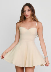 DAISY - vestito beige corto a corpetto con gonna a ruota