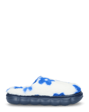 DAISY - pantofole platform in finta pelliccia con fiori decorativi blu