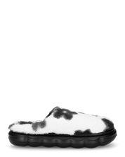 DAISY - pantofole platform in finta pelliccia con fiori decorativi neri