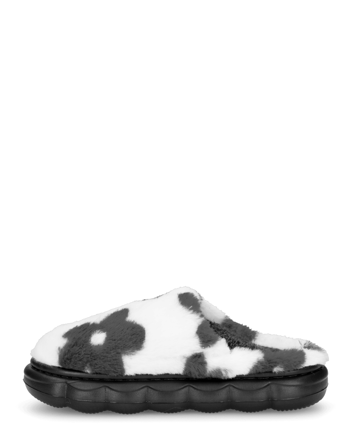 DAISY - pantofole platform in finta pelliccia con fiori decorativi neri