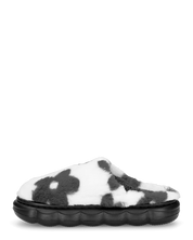 DAISY - pantofole platform in finta pelliccia con fiori decorativi neri