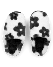 DAISY - pantofole platform in finta pelliccia con fiori decorativi neri