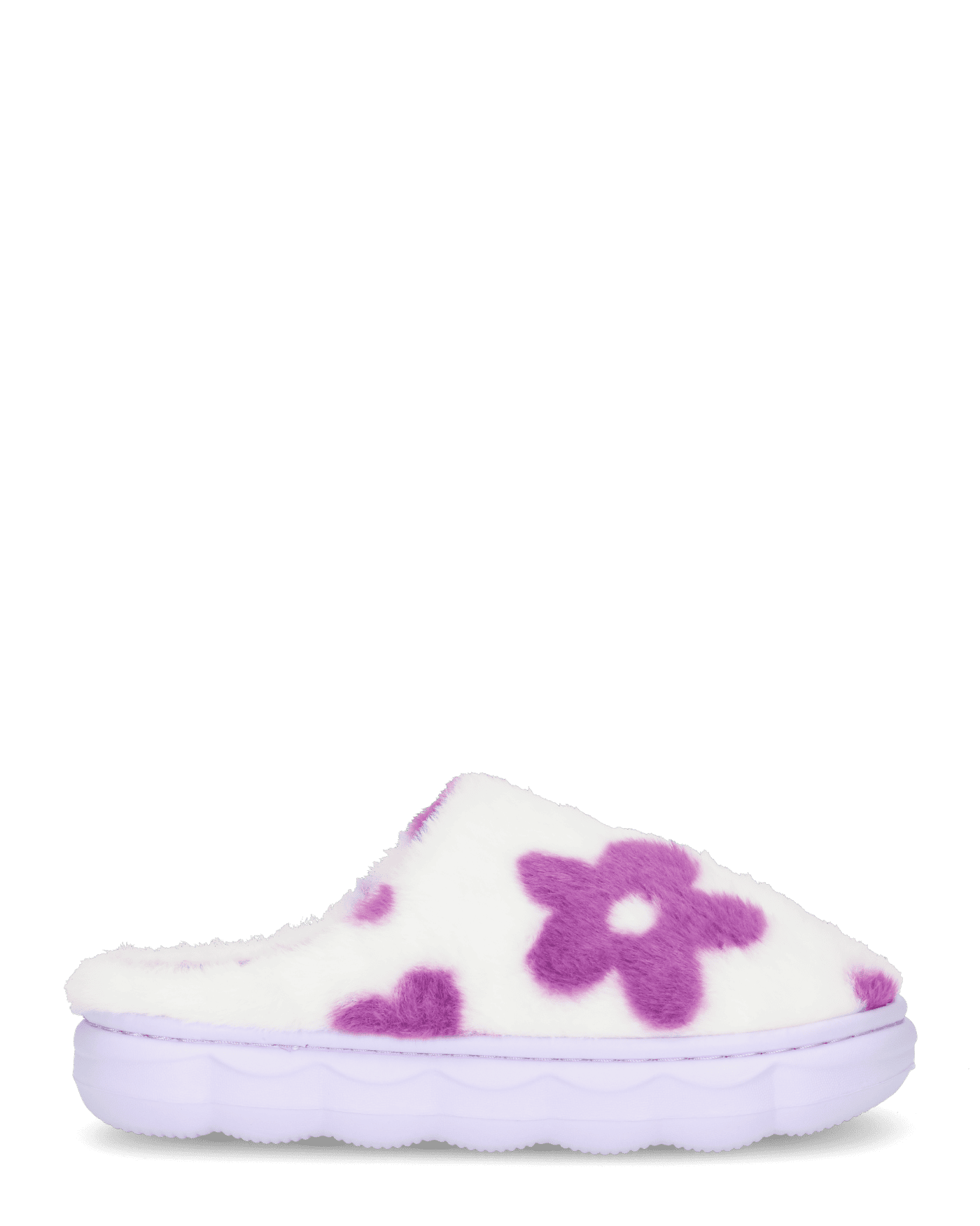 DAISY - pantofole platform in finta pelliccia con fiori decorativi fucsia
