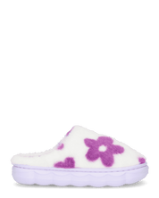 DAISY - pantofole platform in finta pelliccia con fiori decorativi fucsia