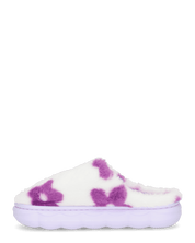 DAISY - pantofole platform in finta pelliccia con fiori decorativi fucsia