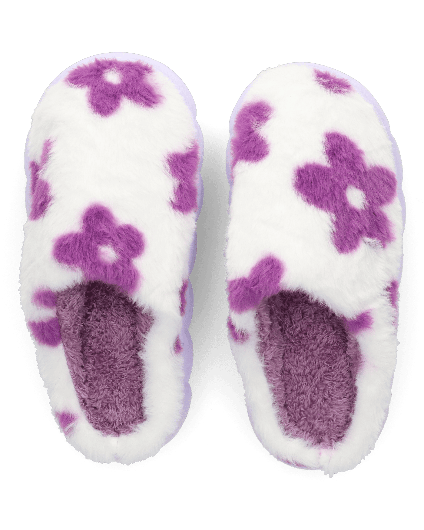 DAISY - pantofole platform in finta pelliccia con fiori decorativi fucsia