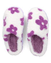 DAISY - pantofole platform in finta pelliccia con fiori decorativi fucsia