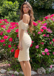 ESPRESSO - vestito midi beige drappeggiato