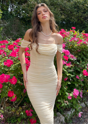 ESPRESSO - vestito midi beige drappeggiato