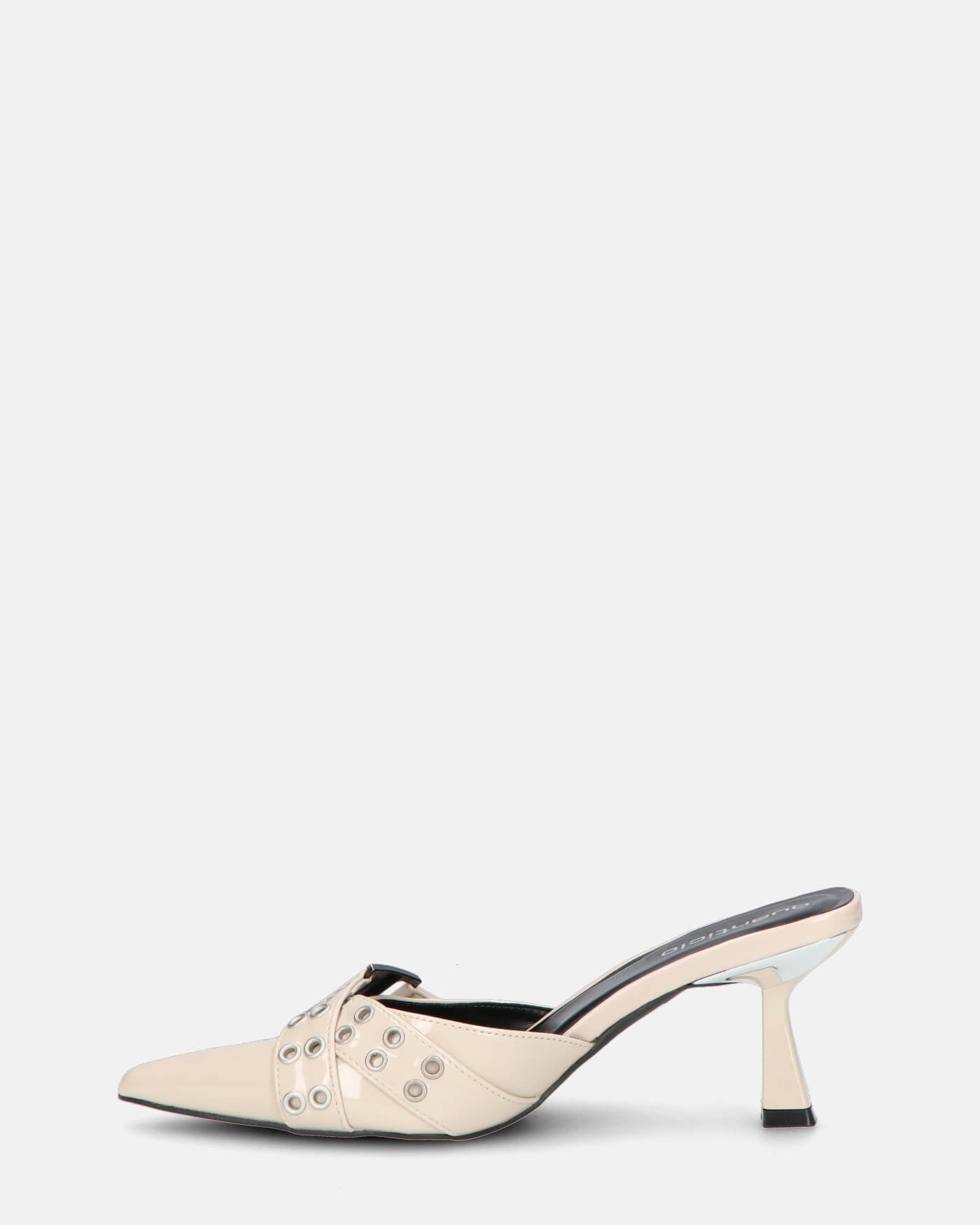 EFIA - sabot a punta in vernice beige con fibbie e dettagli in argento