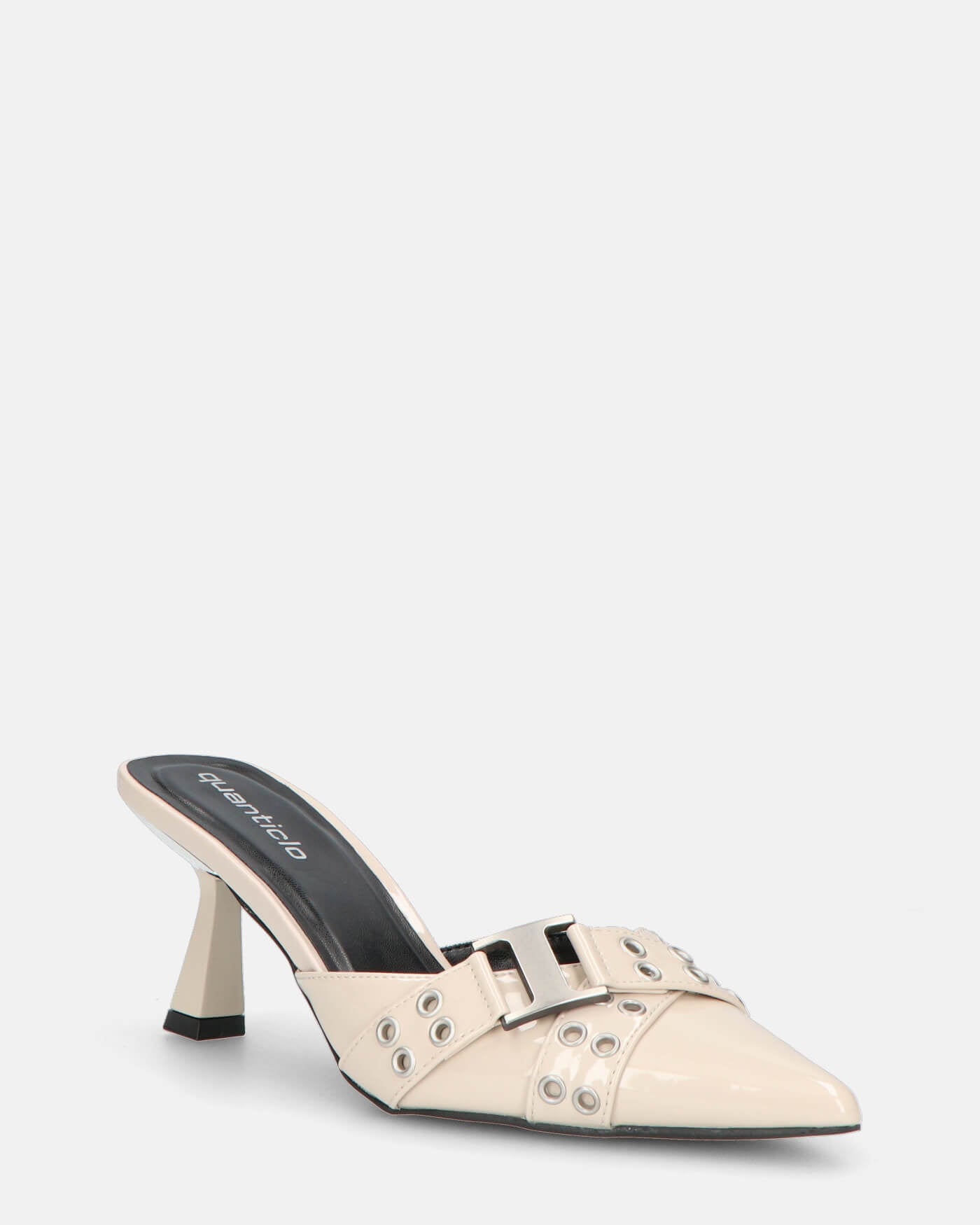 EFIA - sabot a punta in vernice beige con fibbie e dettagli in argento