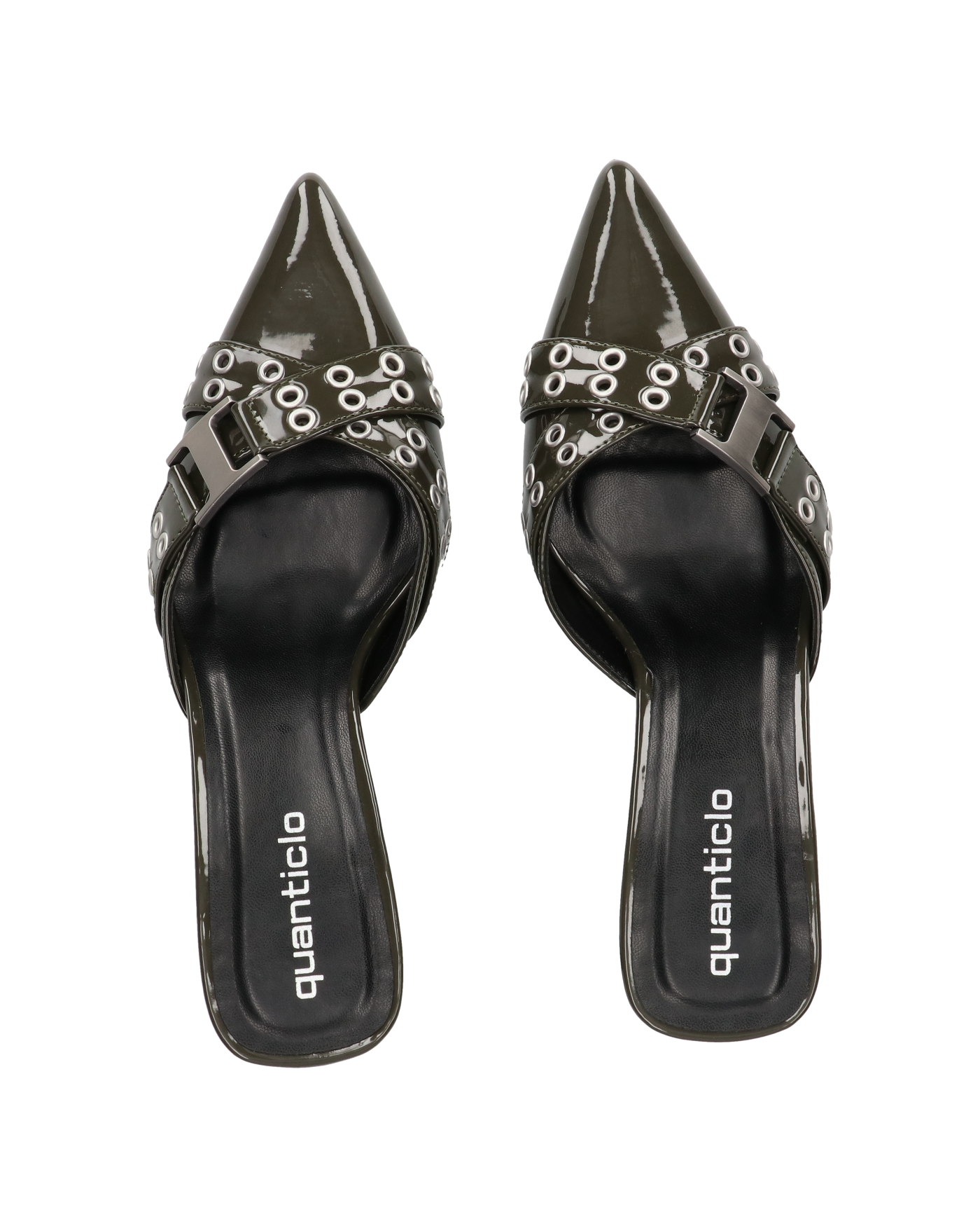 EFIA - sabot a punta in vernice verde scuro con fibbie e dettagli in argento