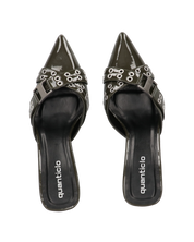 EFIA - sabot a punta in vernice verde scuro con fibbie e dettagli in argento