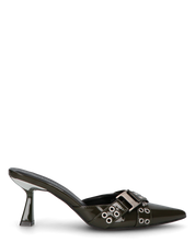 EFIA - sabot a punta in vernice verde scuro con fibbie e dettagli in argento