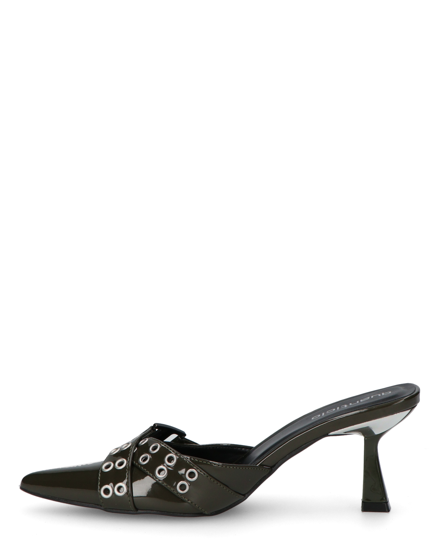 EFIA - sabot a punta in vernice verde scuro con fibbie e dettagli in argento