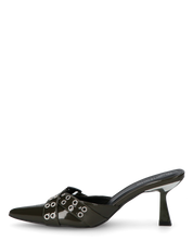 EFIA - sabot a punta in vernice verde scuro con fibbie e dettagli in argento