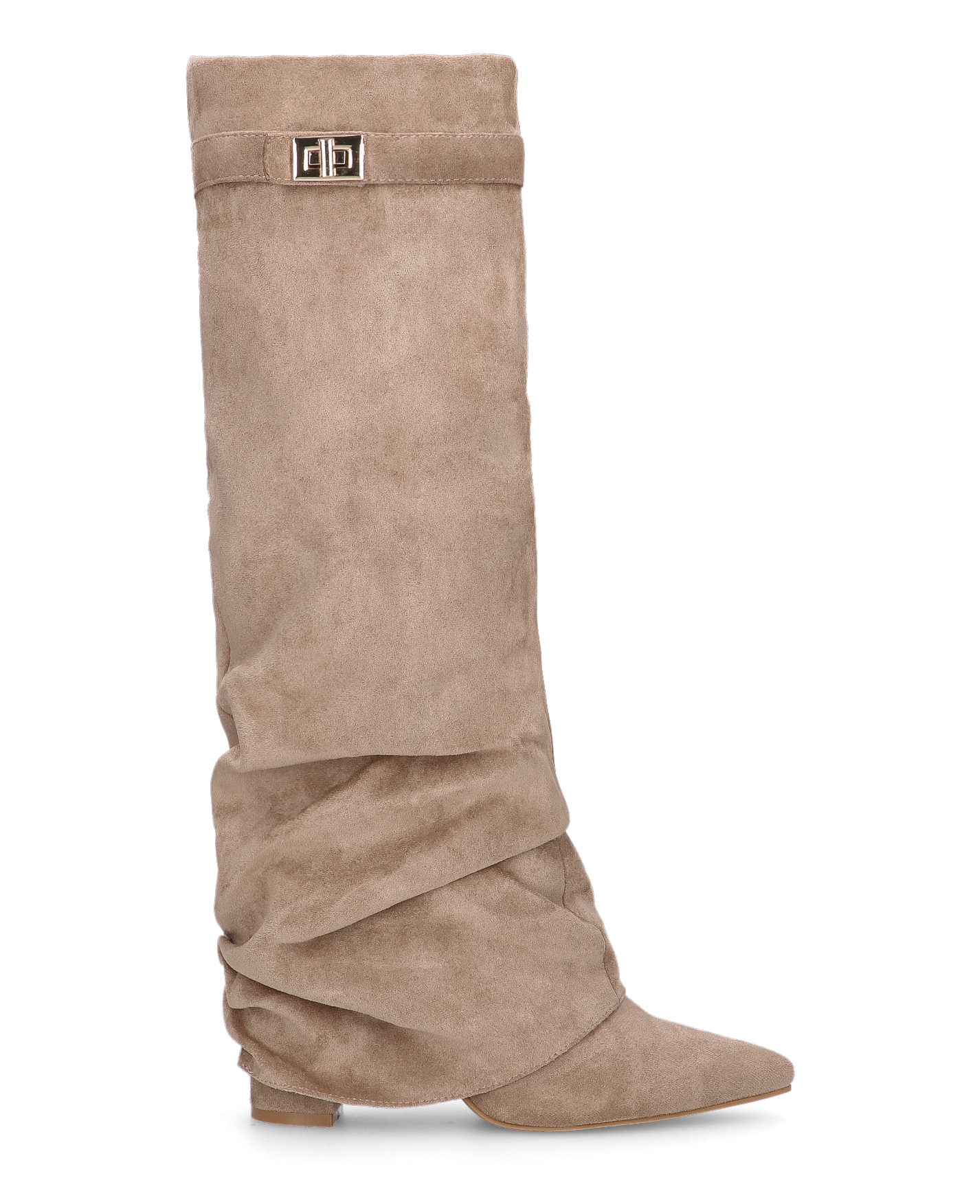 ELLENI - stivali in camoscio beige con risvolto e zip laterale