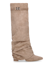 ELLENI - stivali in camoscio beige con risvolto e zip laterale