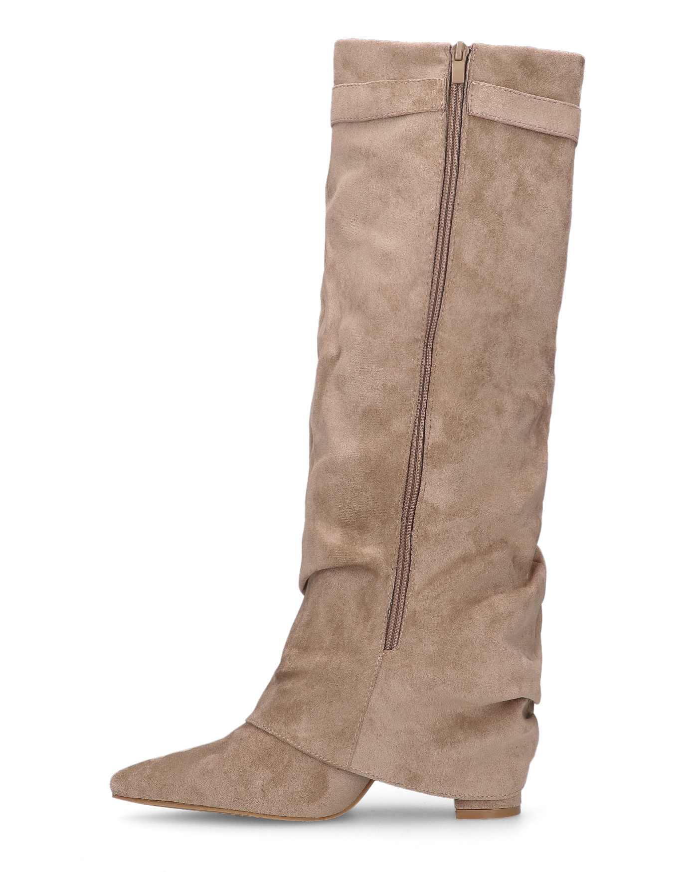ELLENI - stivali in camoscio beige con risvolto e zip laterale