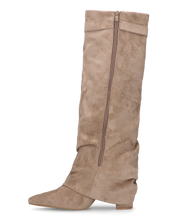 ELLENI - stivali in camoscio beige con risvolto e zip laterale