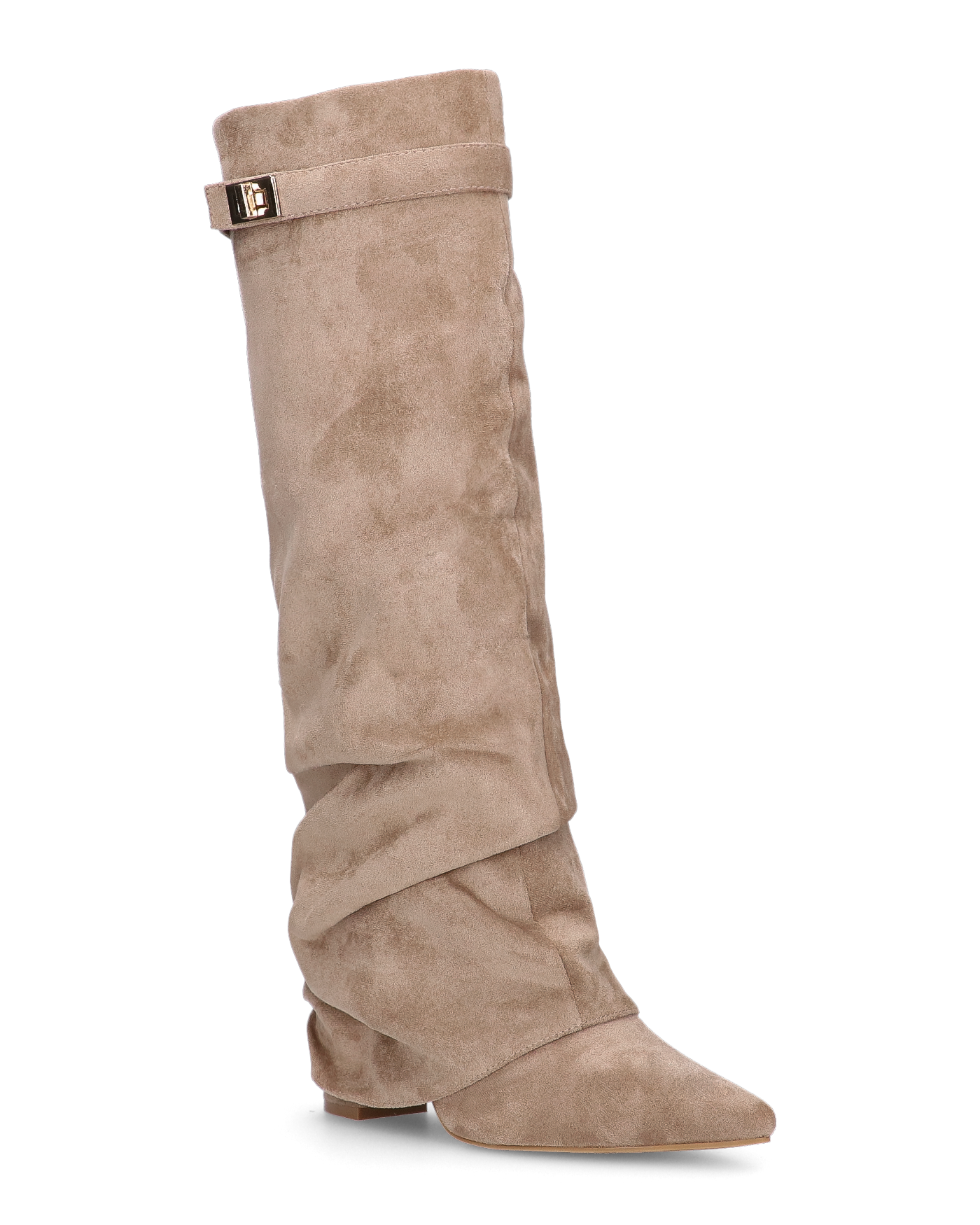 ELLENI - stivali in camoscio beige con risvolto e zip laterale