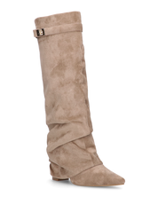 ELLENI - stivali in camoscio beige con risvolto e zip laterale