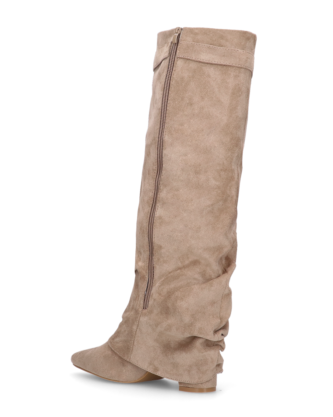 ELLENI - stivali in camoscio beige con risvolto e zip laterale
