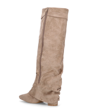 ELLENI - stivali in camoscio beige con risvolto e zip laterale