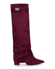 ELLENI - stivali in camoscio bordeaux con risvolto e zip laterale