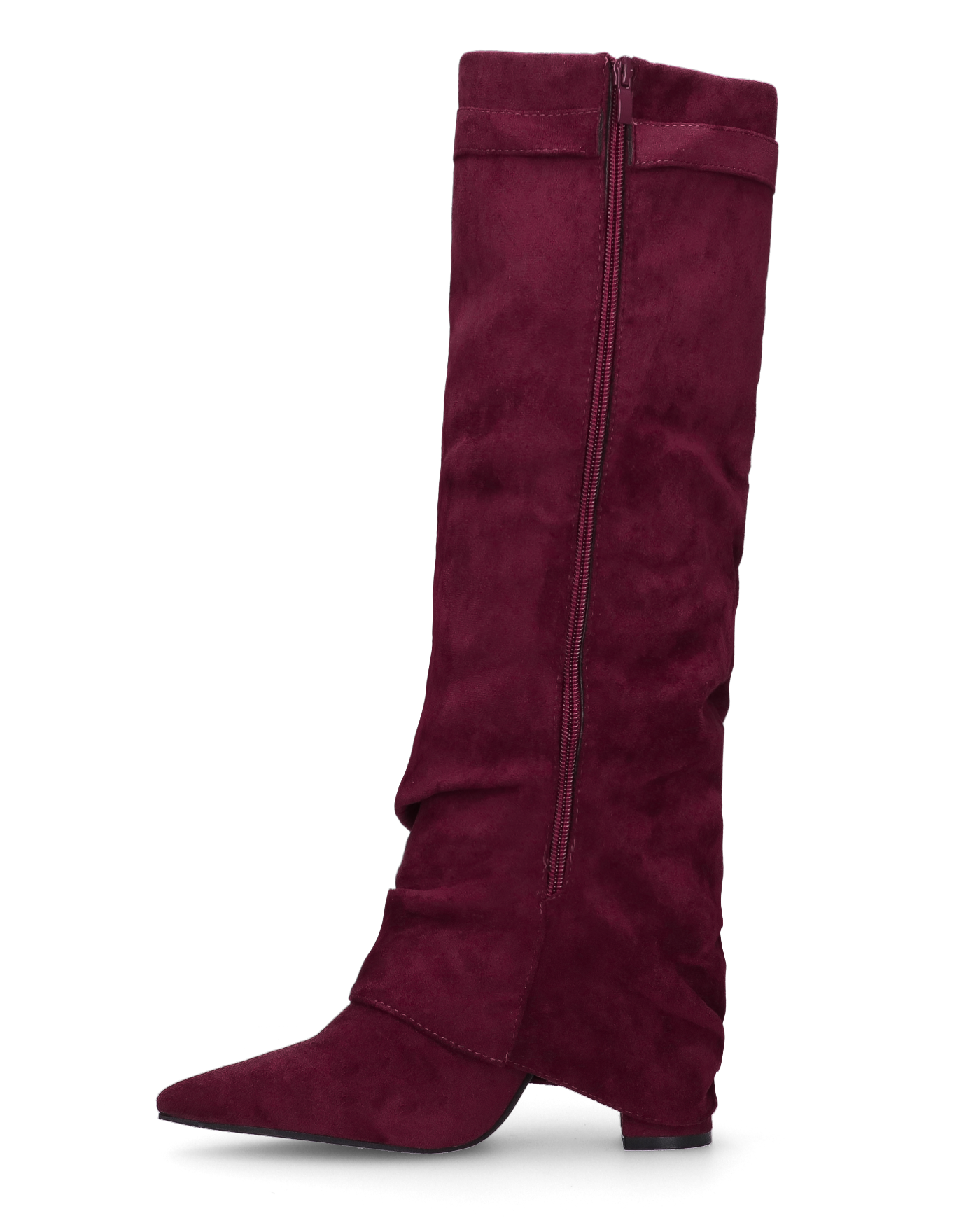 ELLENI - stivali in camoscio bordeaux con risvolto e zip laterale