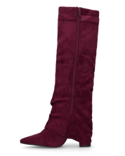 ELLENI - stivali in camoscio bordeaux con risvolto e zip laterale