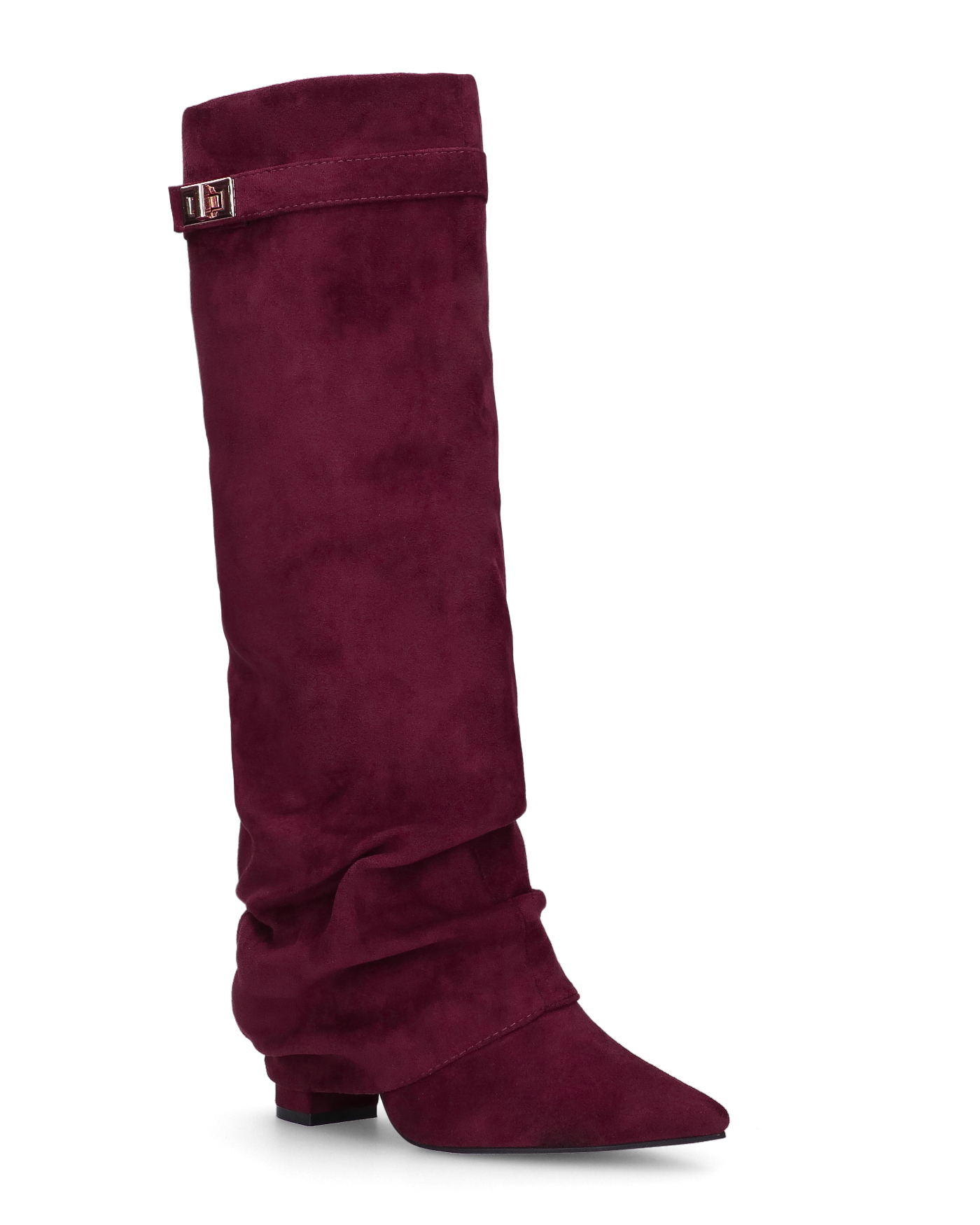 ELLENI - stivali in camoscio bordeaux con risvolto e zip laterale