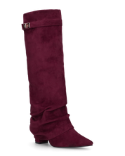 ELLENI - stivali in camoscio bordeaux con risvolto e zip laterale