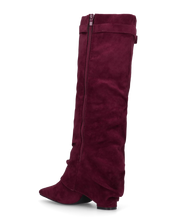 ELLENI - stivali in camoscio bordeaux con risvolto e zip laterale