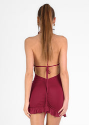 ESME - vestito mini bordeaux con choker fiore