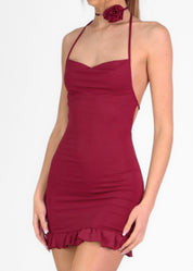 ESME - vestito mini bordeaux con choker fiore