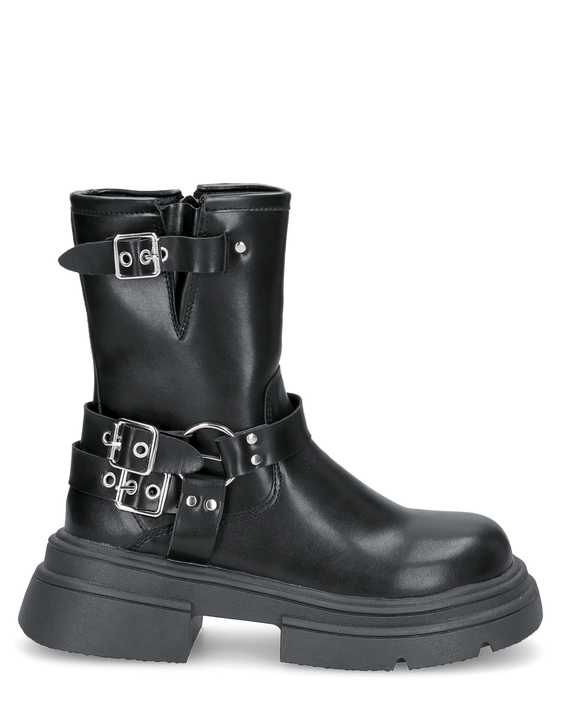FOSCA - stivaletti con borchie e cinturini in ecopelle nera