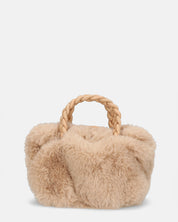 FURRY - borsetta a mano in pelliccia beige con tracolla inseribile