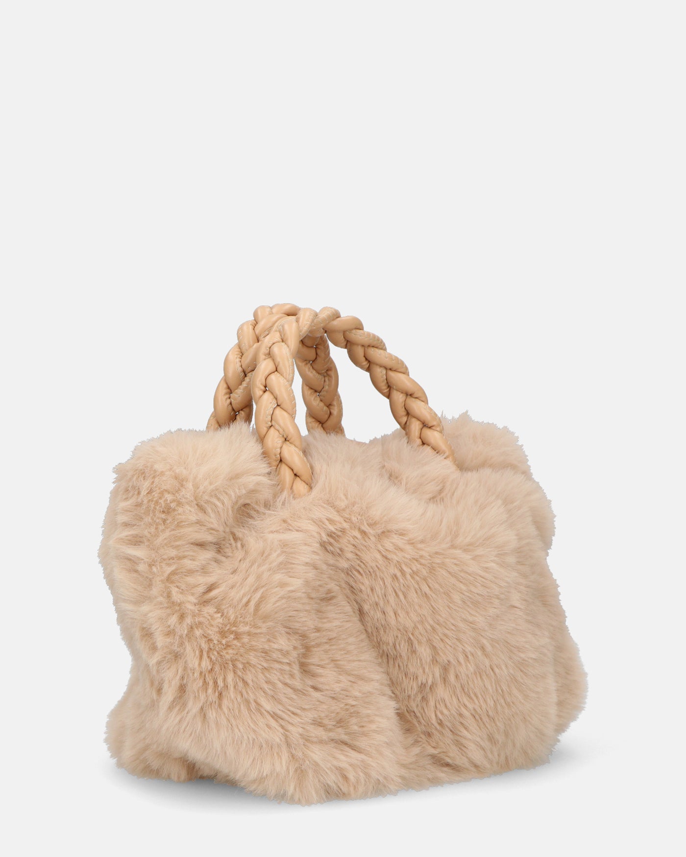 FURRY - borsetta a mano in pelliccia beige con tracolla inseribile