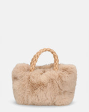 FURRY - borsetta a mano in pelliccia beige con tracolla inseribile