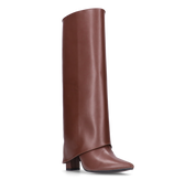 FEDRIKA -  Stivale 2 in 1 in ecopelle marrone: da stivale alto a stivaletto con un semplice gesto