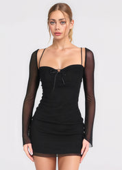 MARA - vestito mini nero tessuto mesh