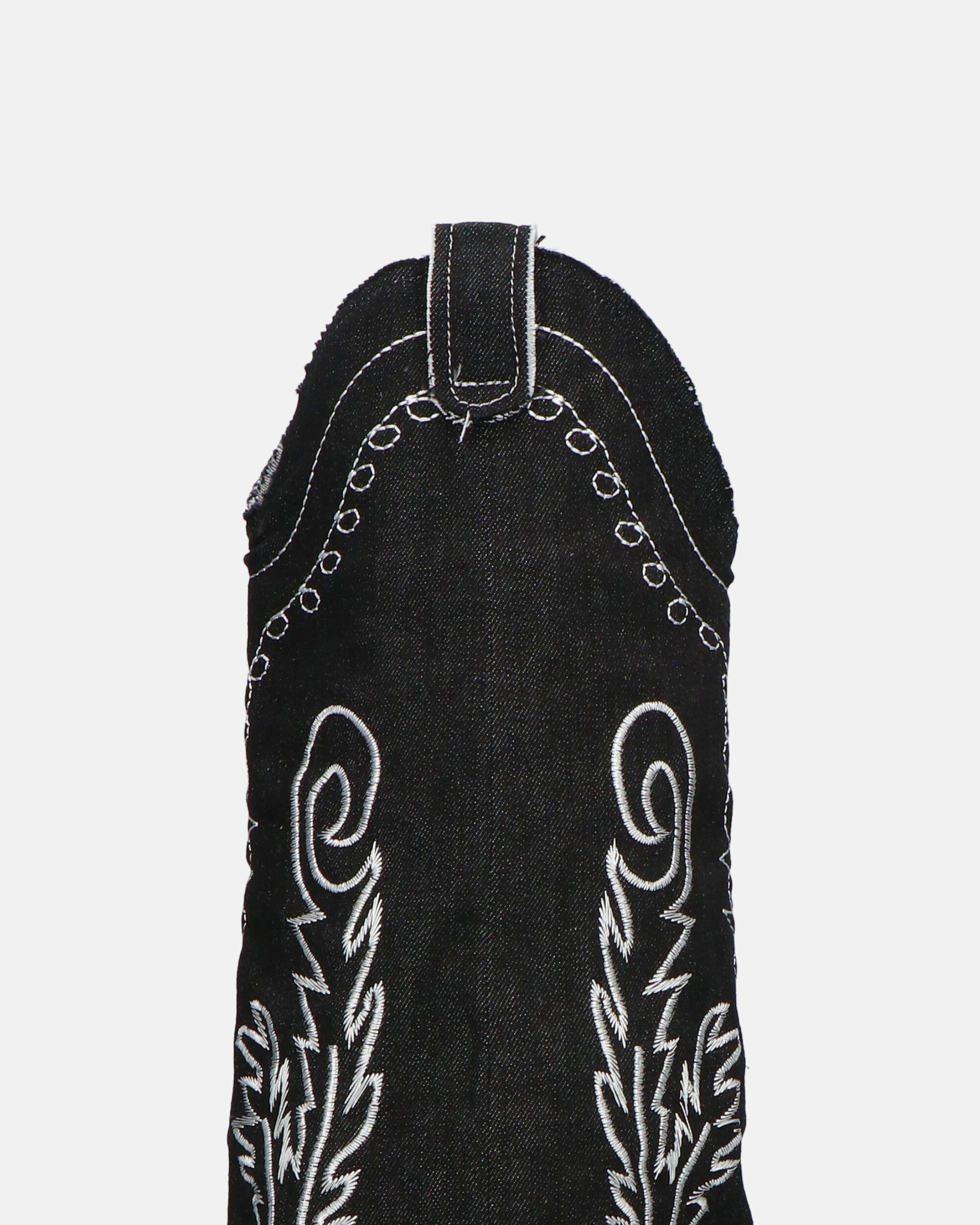 FRANCYS - stivali camperos alti in tessuto denim nero con ricami