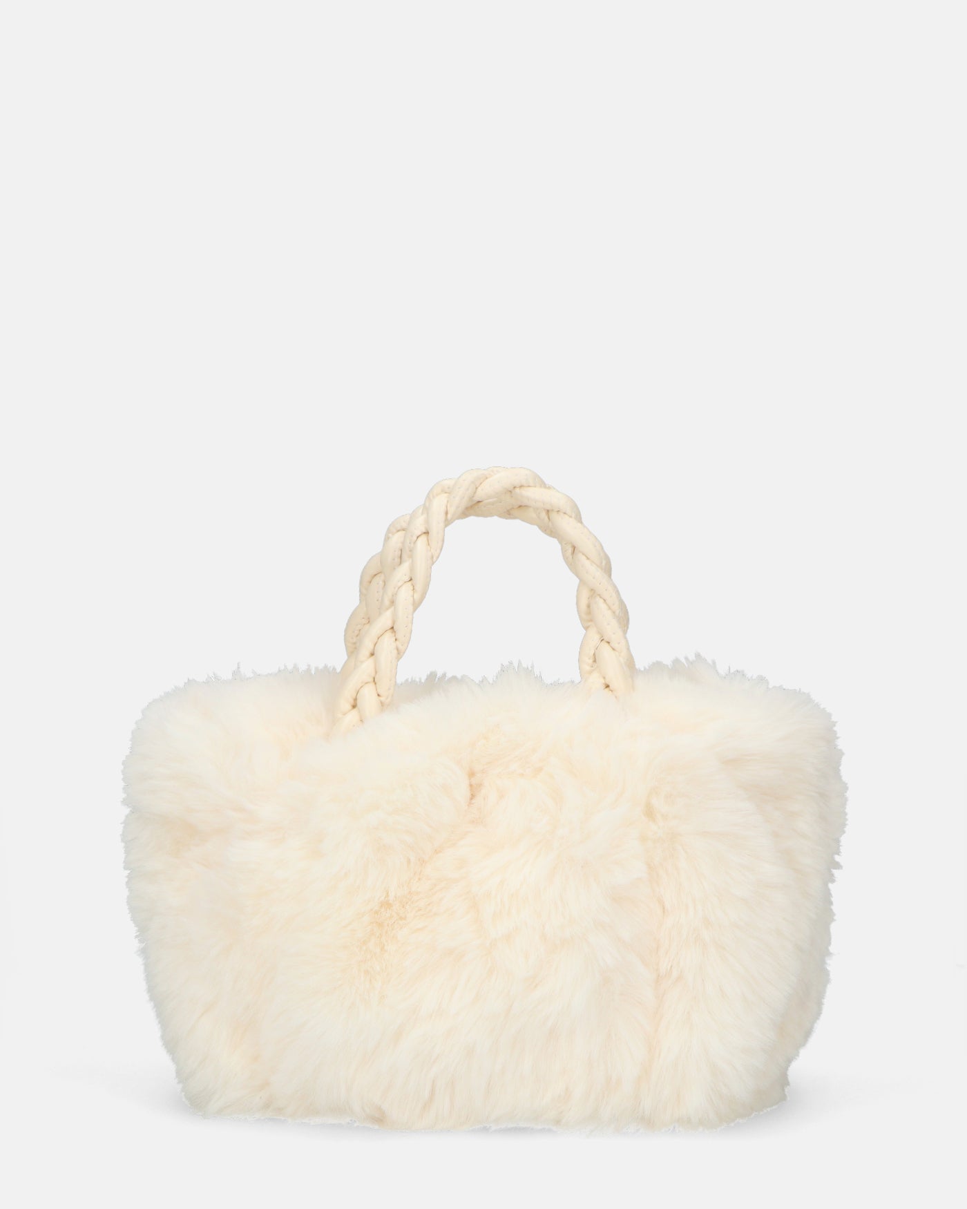 FURRY - borsetta a mano in pelliccia bianca con tracolla inseribile