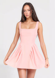 GABRIELLE - vestito mini rosa con gonna ampia con scollo posteriore e fiocco